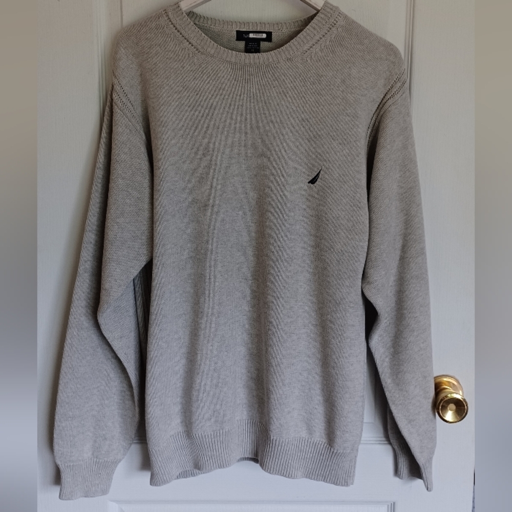 MEN'S NAUTICA PULLOVER CREW NECK LOGO SWEATER 100% COTTON HEATHER GRAY XL